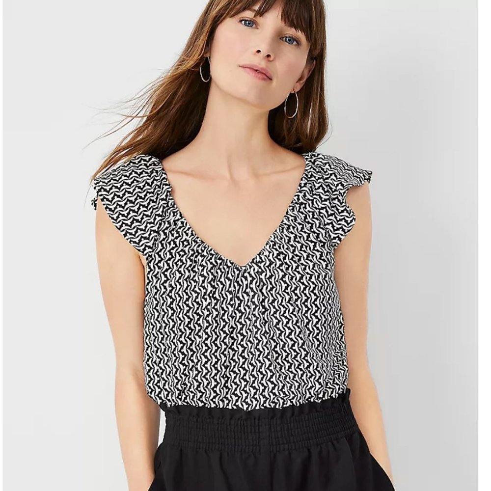 NWOT ANNTAYLOR Geo V-Neck Raglan Top